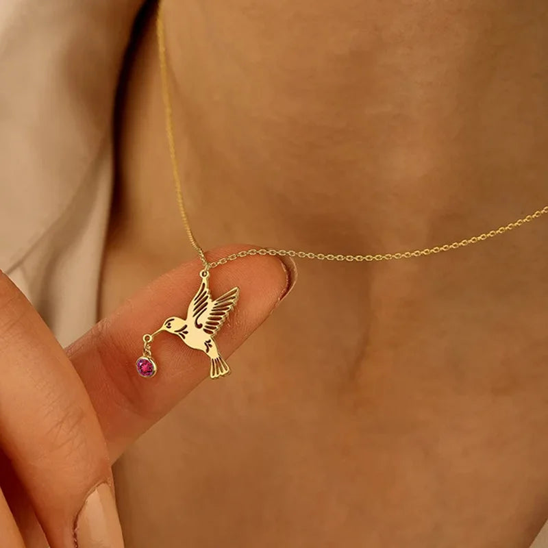Solena | Birthstone Hummingbird Necklace