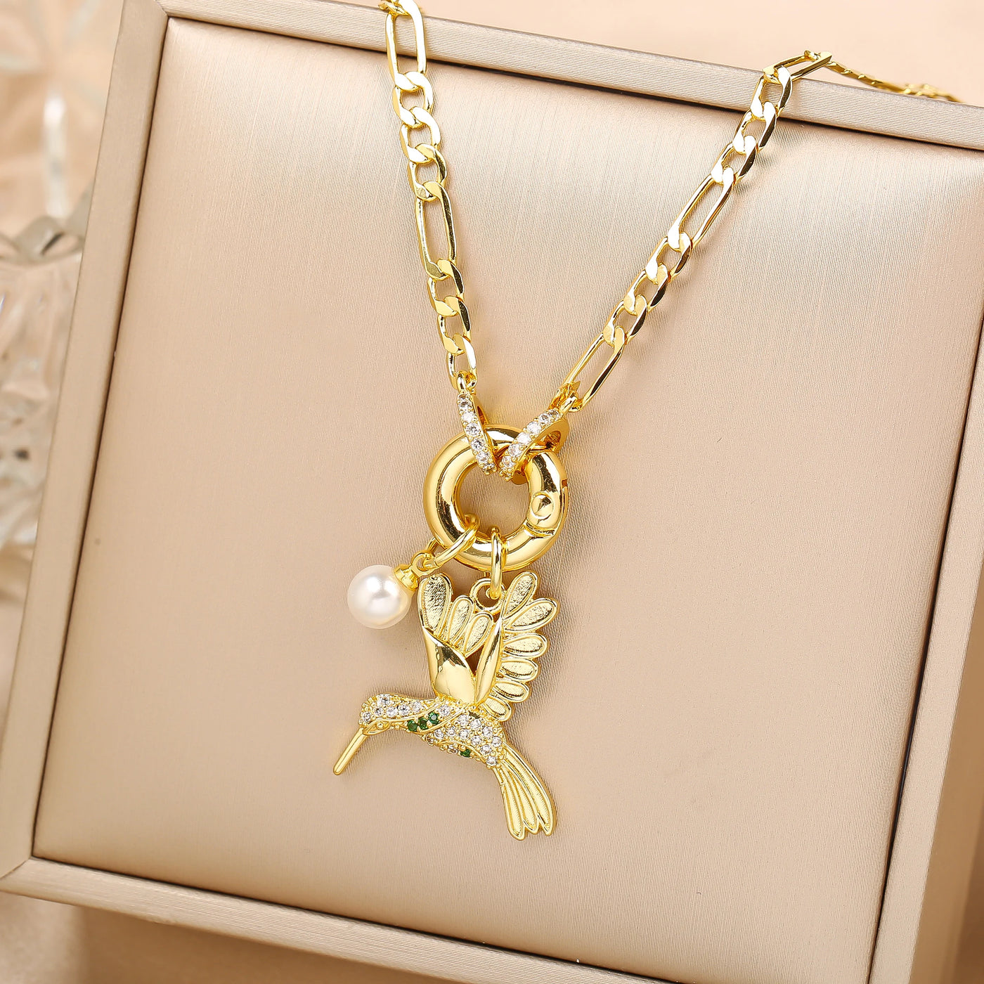 Aurielle | Pearl Bird Charm Necklace