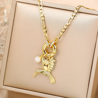 Aurielle | Pearl Bird Charm Necklace
