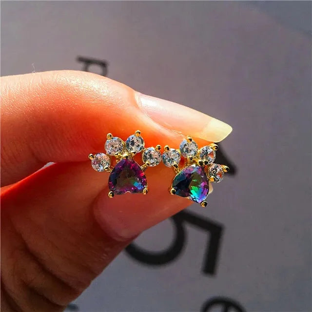 Opal Paws I  Heart Paw Earrings