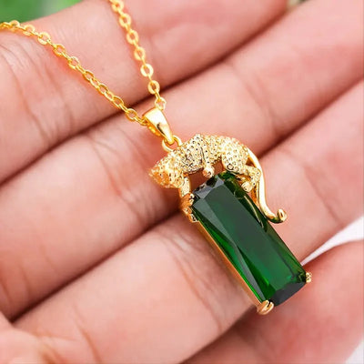 Emerald Prowler I Leopard Pendant Necklace