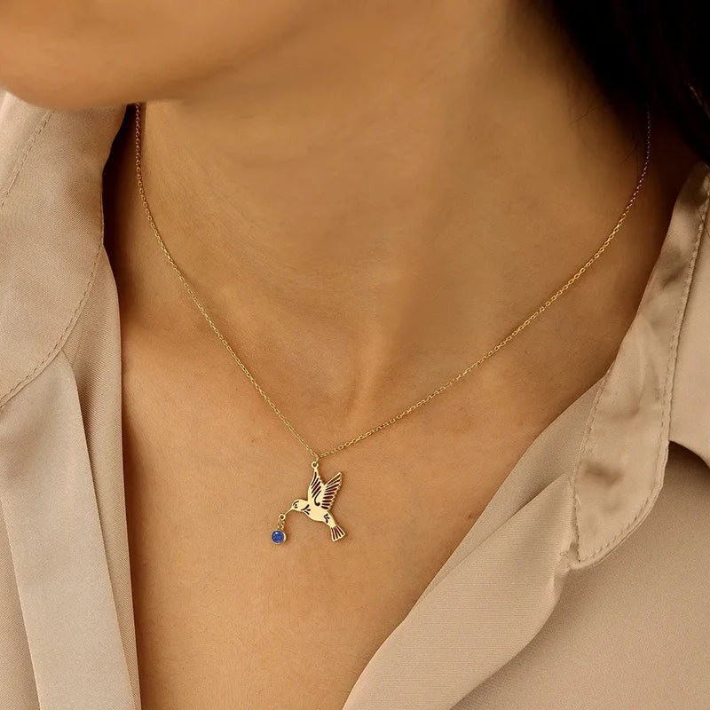 Solena | Birthstone Hummingbird Necklace