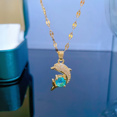 Sea Whisper I Crystal Golden Dolphin Necklace