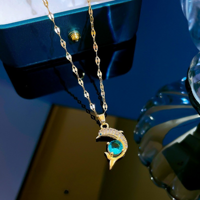 Sea Whisper I Crystal Golden Dolphin Necklace