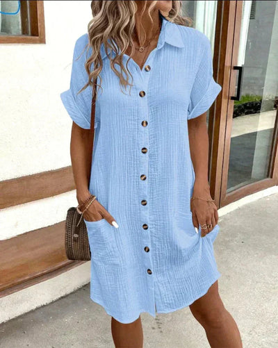 Lyra- Women’s Retro Cotton Linen Shirt Dress