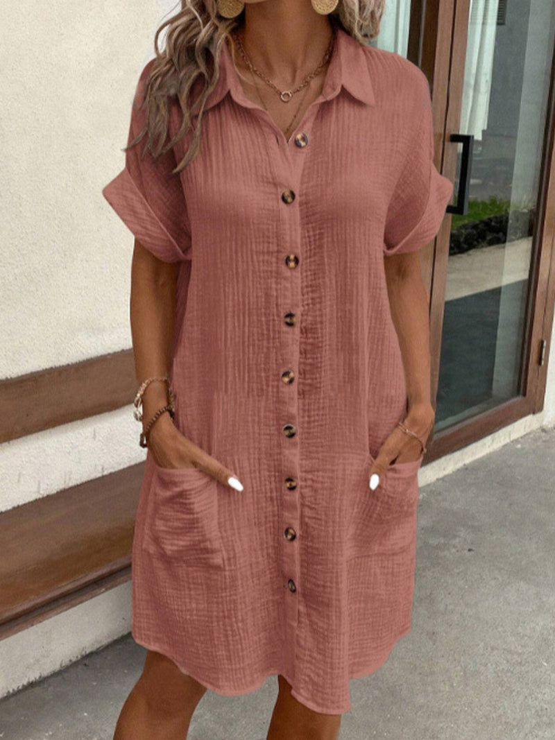 Lyra- Women’s Retro Cotton Linen Shirt Dress