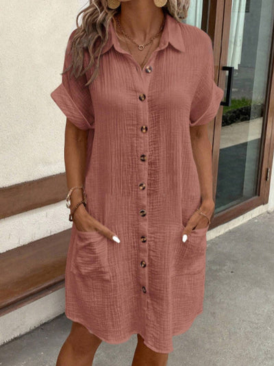 Lyra- Women’s Retro Cotton Linen Shirt Dress