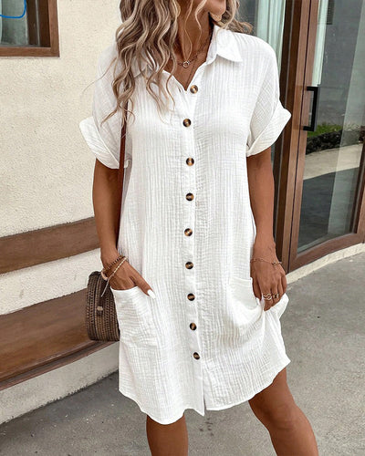 Lyra- Women’s Retro Cotton Linen Shirt Dress