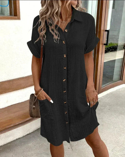 Lyra- Women’s Retro Cotton Linen Shirt Dress