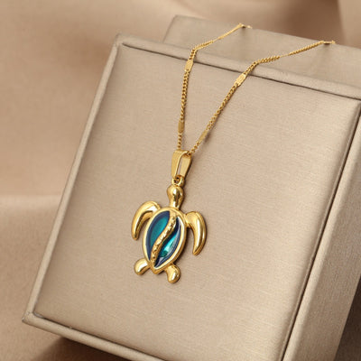 Gilded Shell / Blue Opal Gold Turtle Necklace