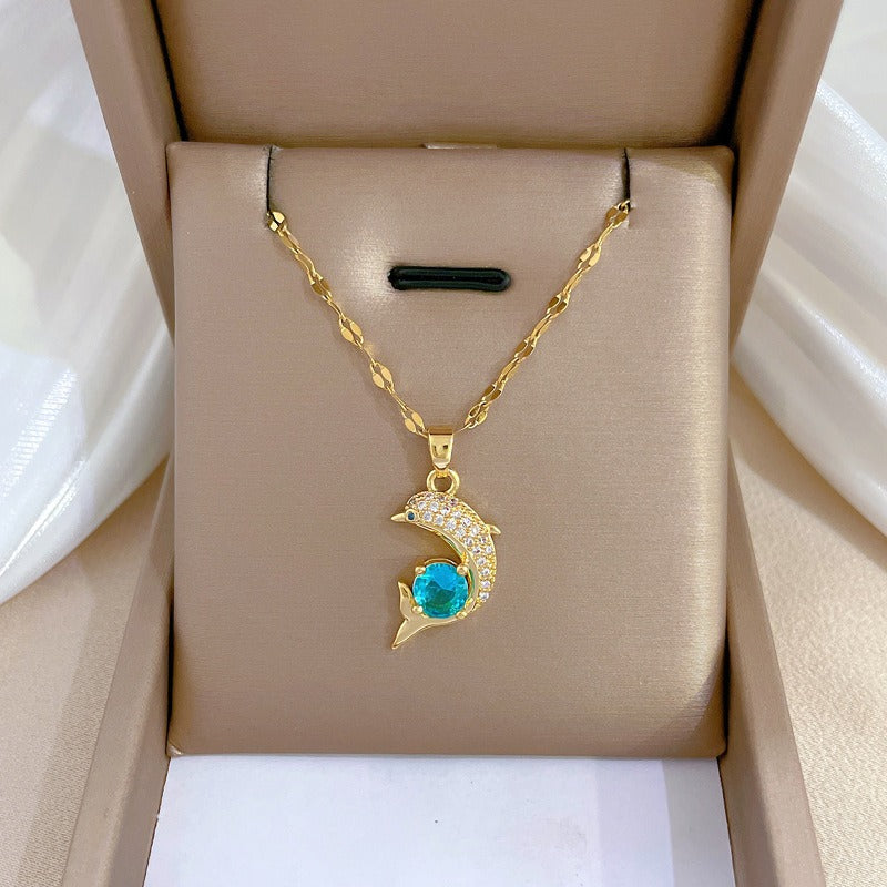 Sea Whisper I Crystal Golden Dolphin Necklace