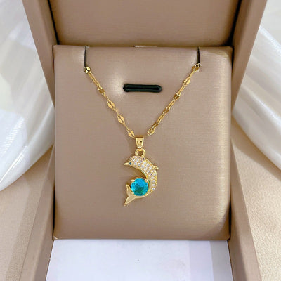 Sea Whisper I Crystal Golden Dolphin Necklace