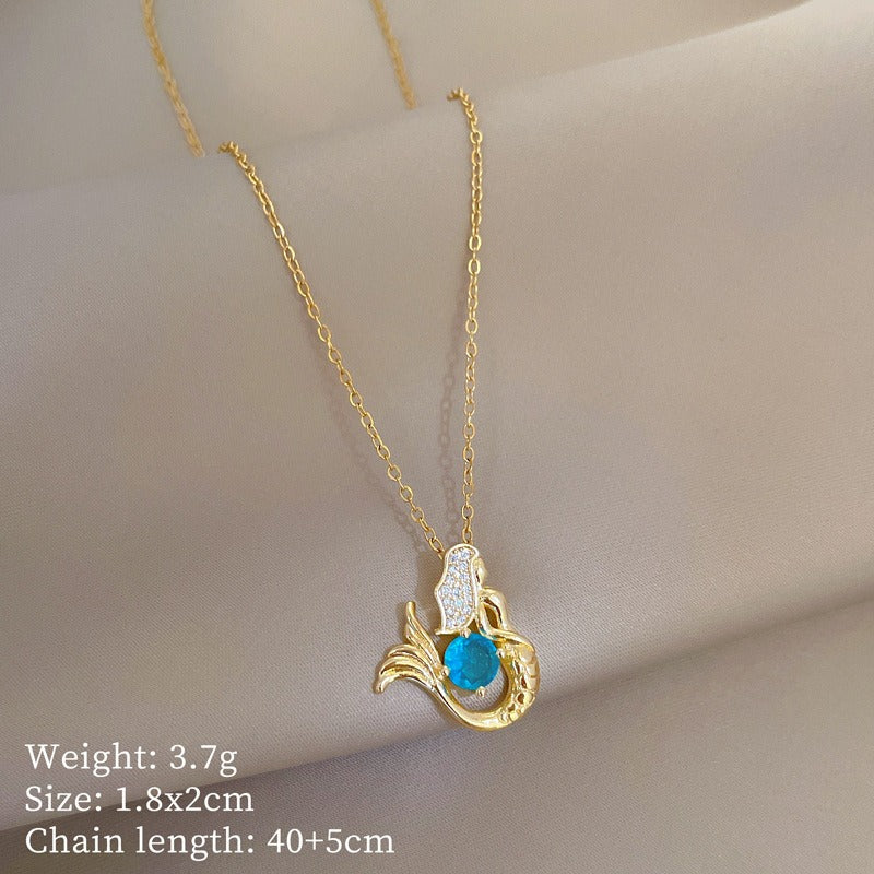 Golden Mermaid I Blue Crystal Necklace