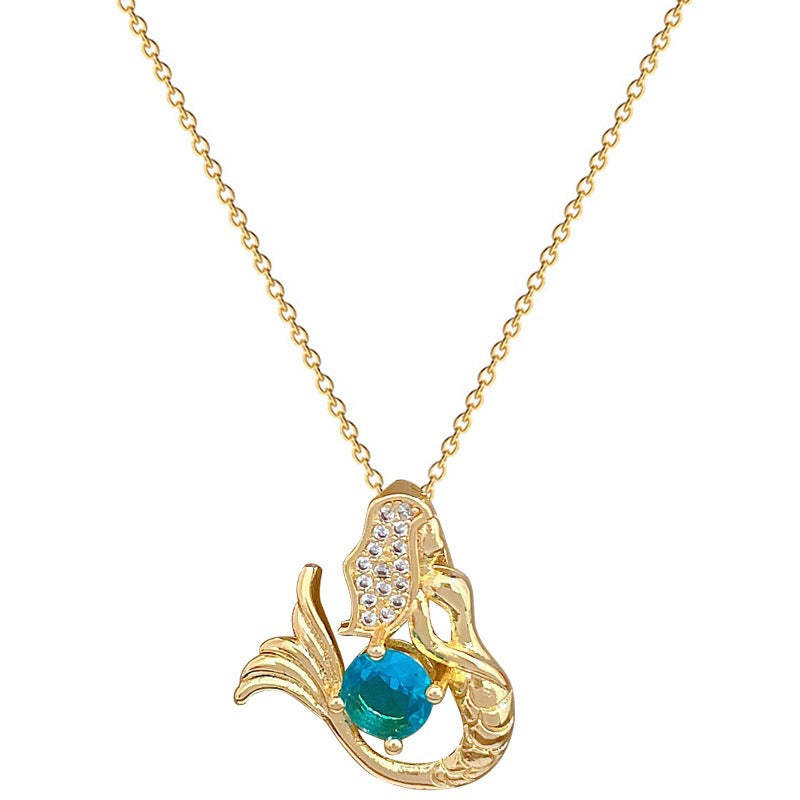 Golden Mermaid I Blue Crystal Necklace