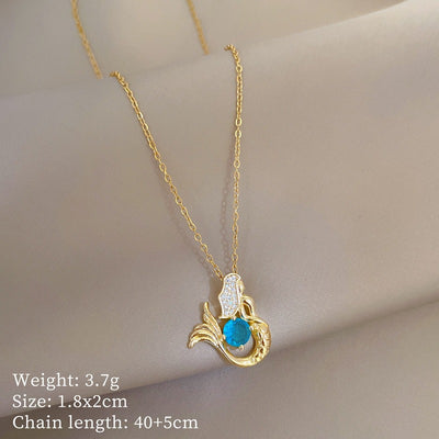 Golden Mermaid I Blue Crystal Necklace