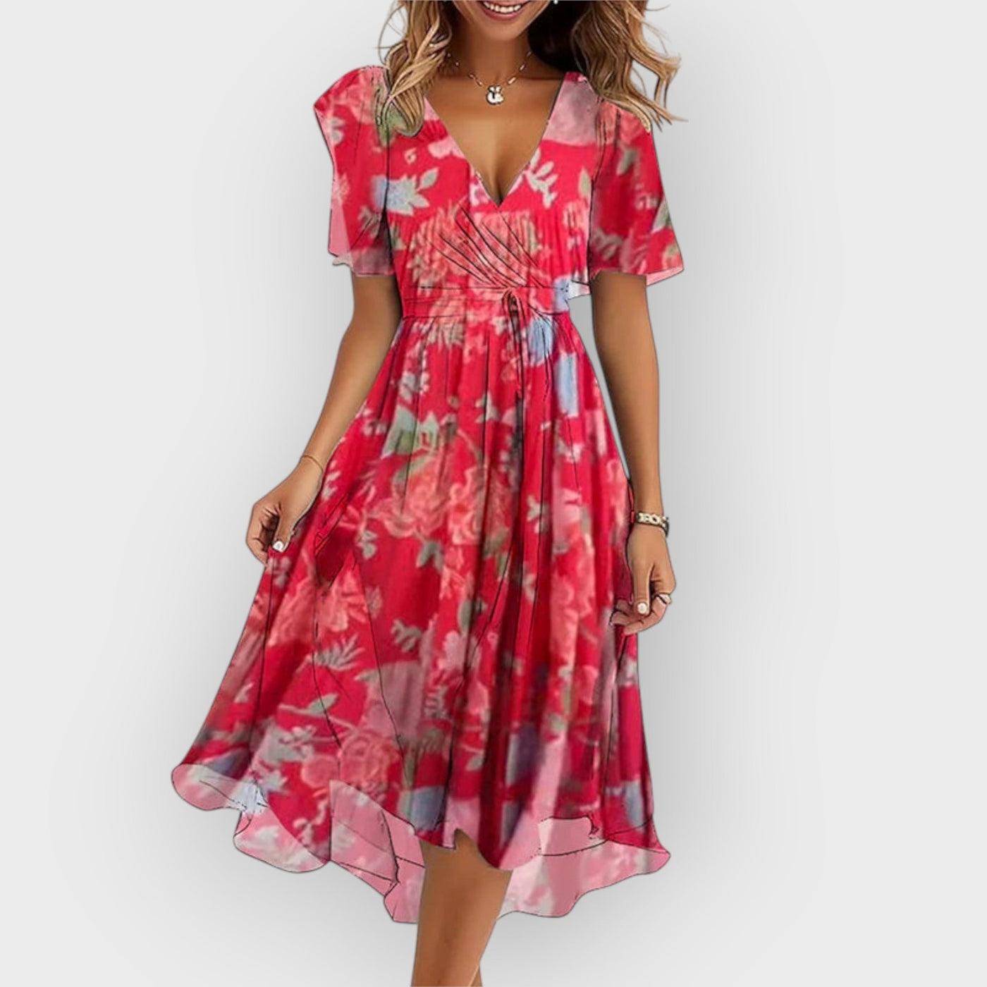 Odette | Stylish V-Neck Floral Midi Dress