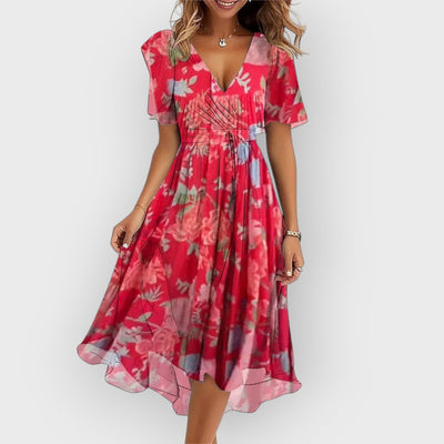 Odette | Stylish V-Neck Floral Midi Dress