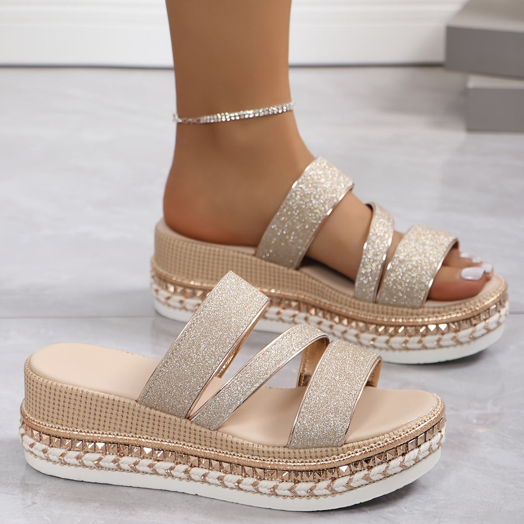 CELINE | COMFORT GLITTER PLATFORM SANDALS