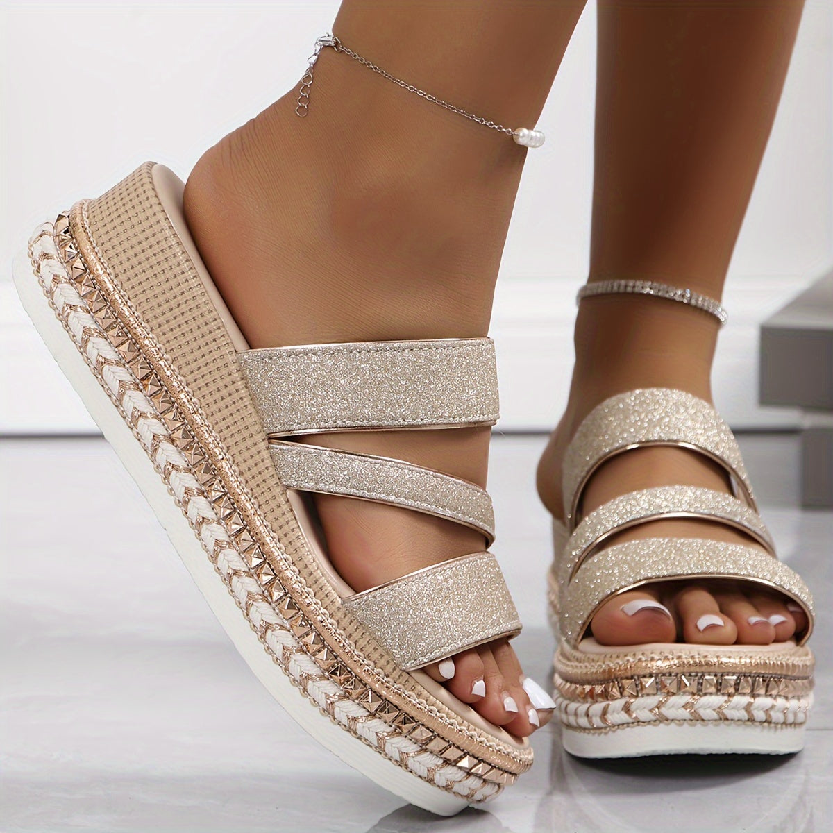 CELINE | COMFORT GLITTER PLATFORM SANDALS