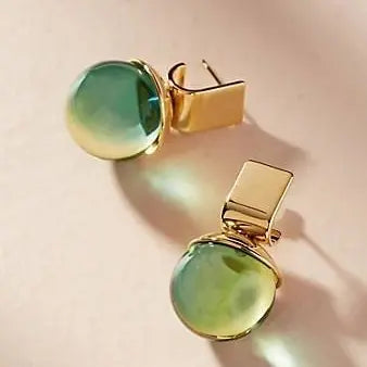 Verdant Glint | Green Crystal Gold Earrings