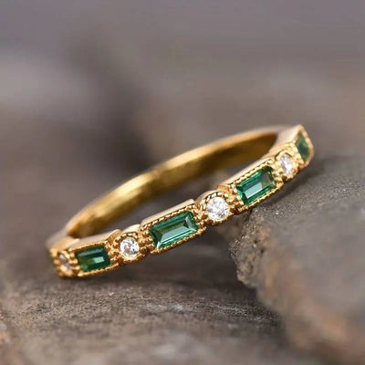 Emerald Era | Green Inlaid Zirconia Gold Ring