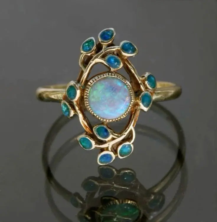 Crystal Depth | Blue Vintage Ring with Crystals & Opal