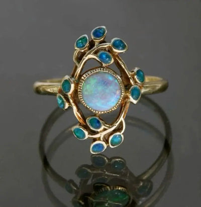 Crystal Depth | Blue Vintage Ring with Crystals & Opal