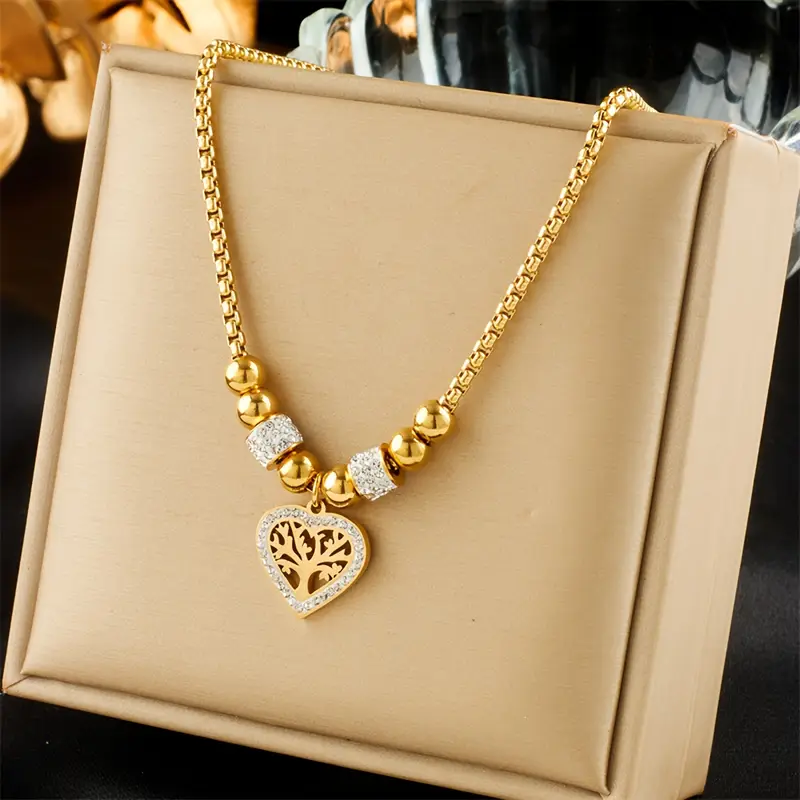 Tree of Life I Zirconia Golden Heart Necklace