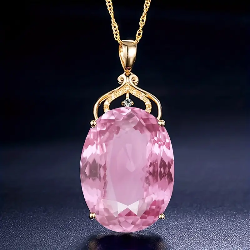 Golden Blush I Pink Glass Gold Necklace