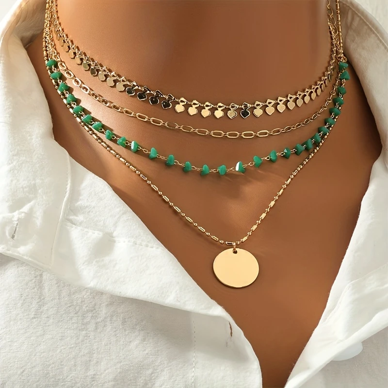 Turquoise Glow I Layered Golden & Turquoise Necklace
