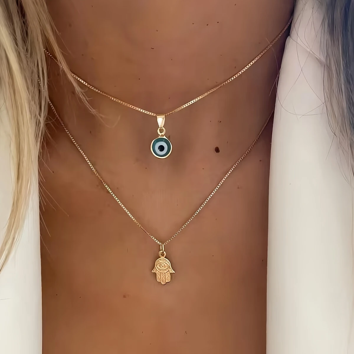 Shield of Light I Golden Layered Nazar Necklace