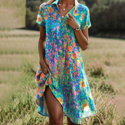 Margot - Vintage Floral Boho V-Neck Dress